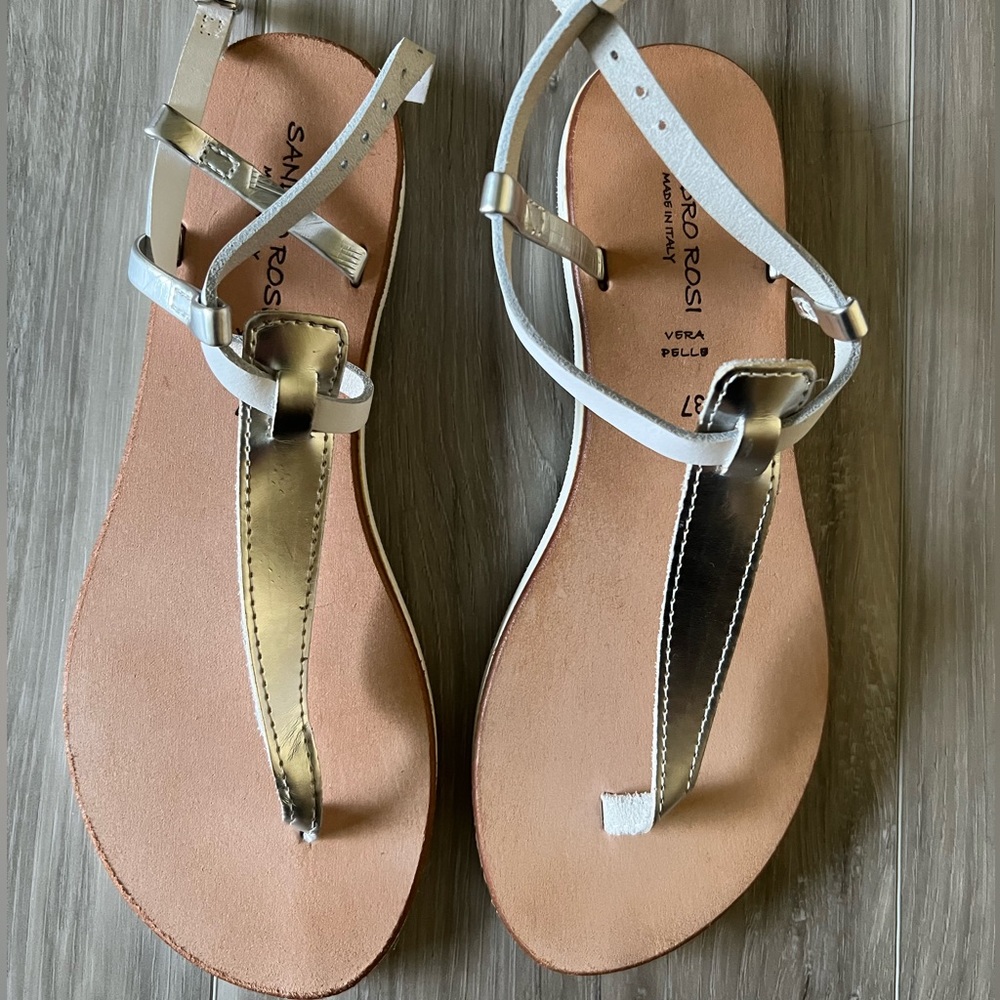Sandro Rosi Italian leather sandals in silver and white